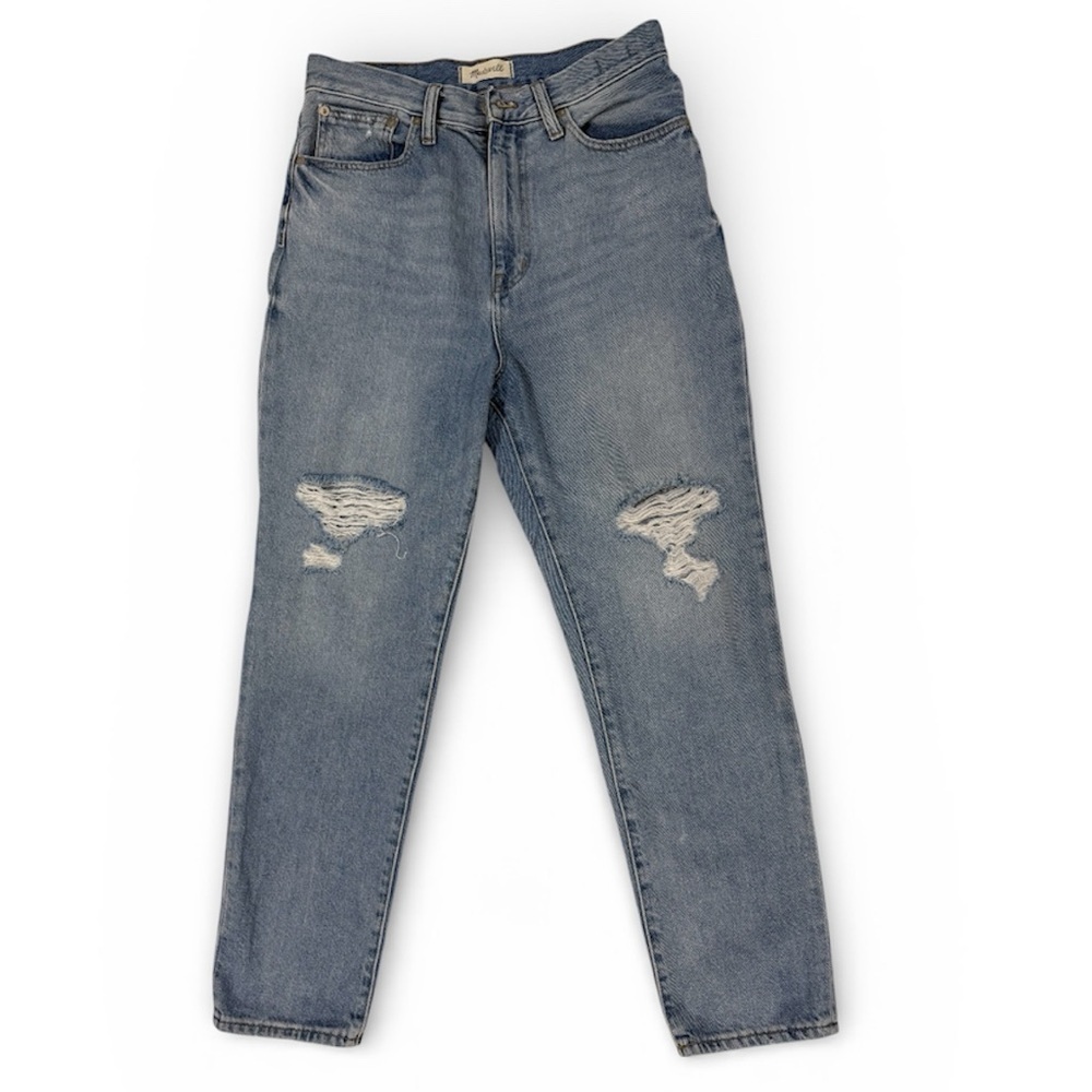 Madewell /Women’s Light Blue Distressed Straight Leg Jeans/ THE MOMJEAN /Size 27 - Picture 2 of 14